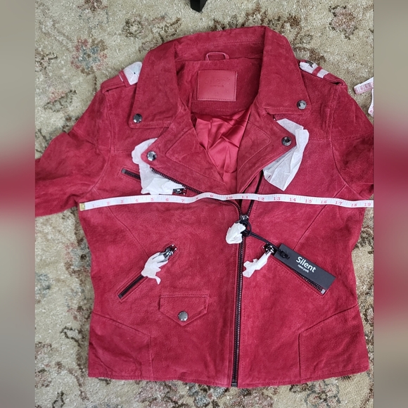 BLANK NYC Silent 100% Red Leather Suede Cropped Moto Jacket NWT SZ SM - Picture 9 of 10